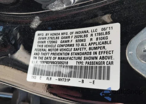 2012 Honda Civic Ex from USA, damaged, VIN 19XFB2F89CE005318